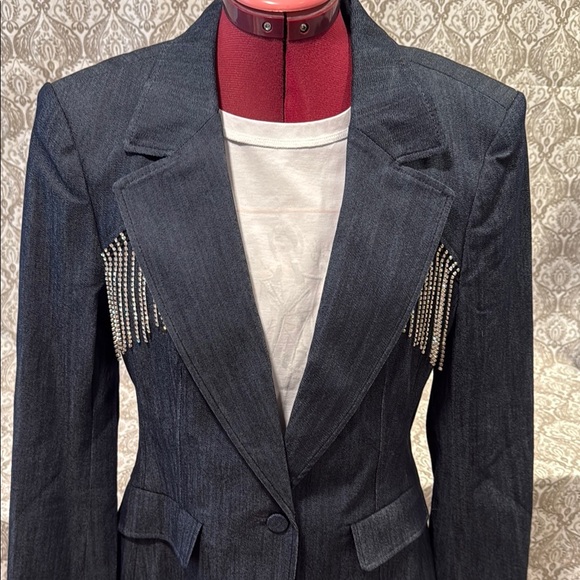 CINQ A SEPT SASHA BLAZER WITH CRYSTAL FRINGE - Picture 5 of 10